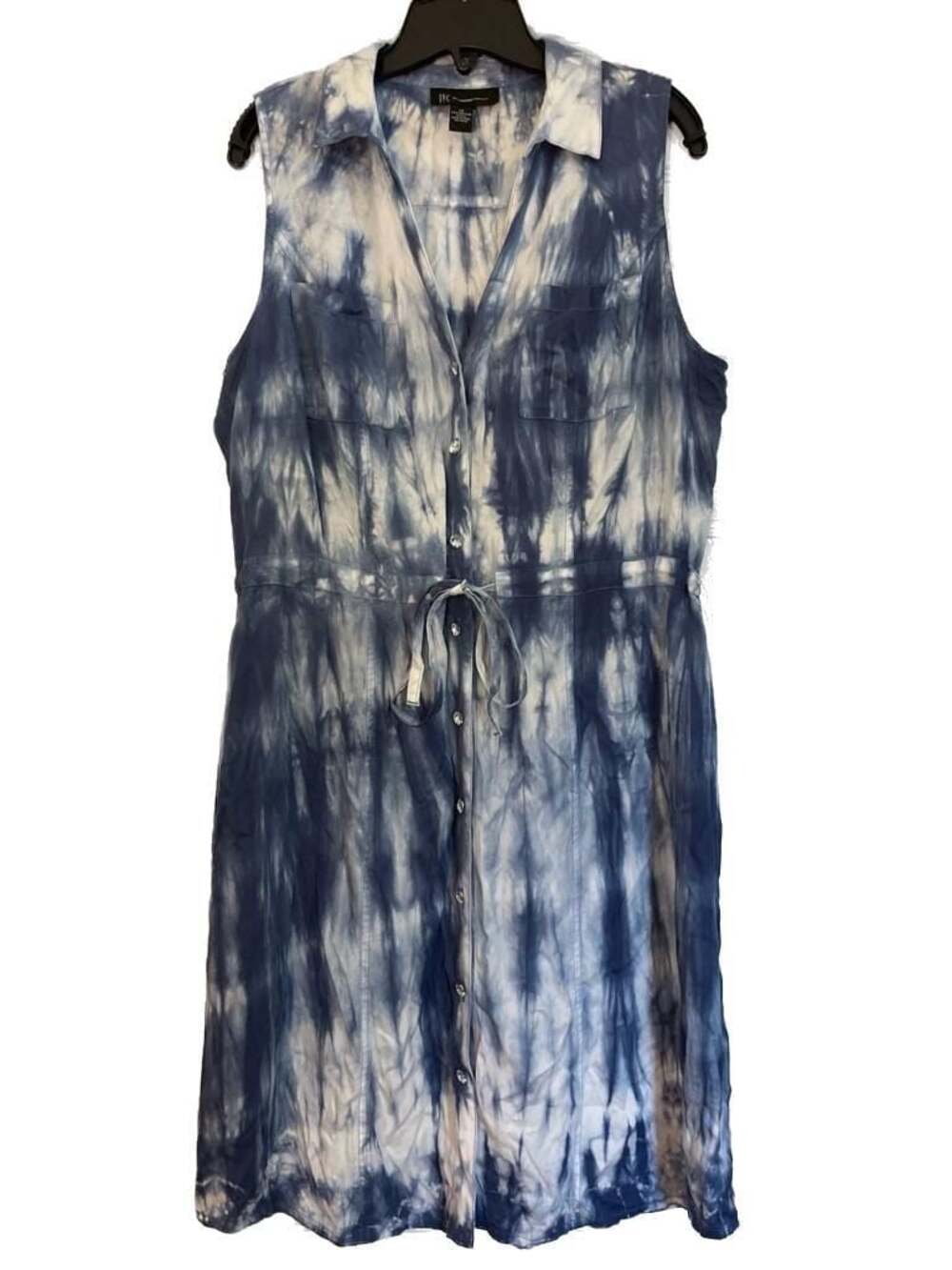 INC International Concepts Blue Tie Dye Tencel Sleeveless Shirt Dress Size 12